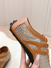 KIGA SNEAKER IN WHITE CROCHET KNIT AND BRONZE BROWN CALFSKIN