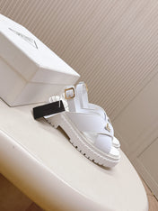 PRADA 25S SANDALS IN WHITE CALFSKIN LOGO GOLD HARDWARE