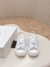 PRADA 25S SANDALS IN WHITE CALFSKIN LOGO GOLD HARDWARE