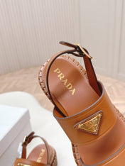 PRADA 25S SANDALS IN LIGHT TAN CALFSKIN LOGO