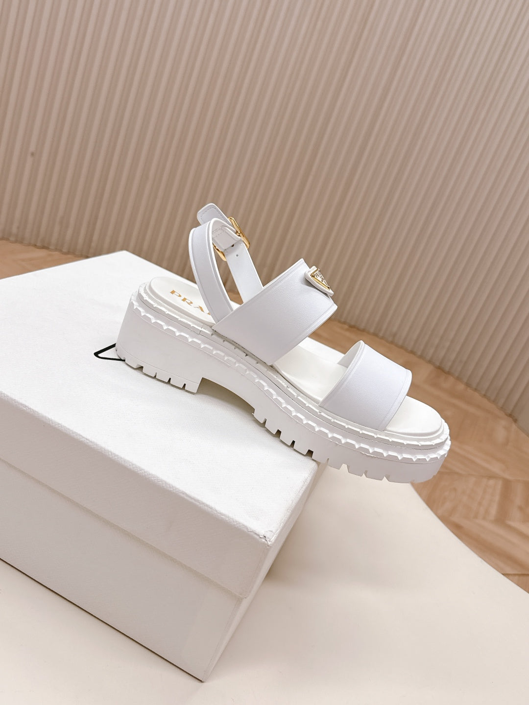 PRADA 25S SANDALS IN WHITE CALFSKIN LOGO