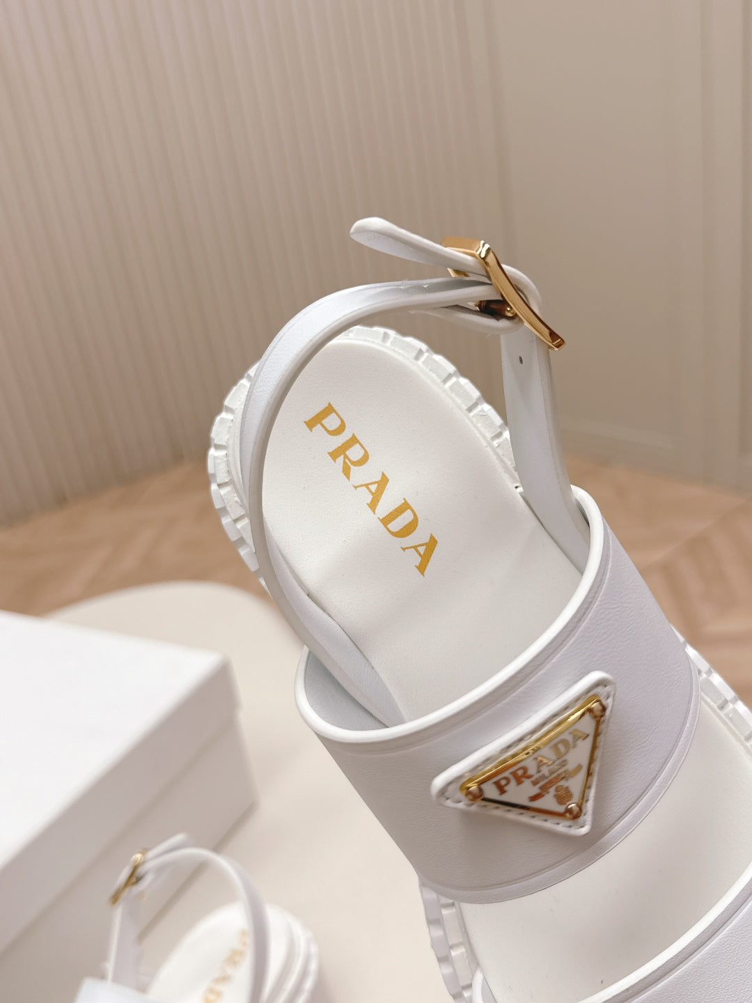 PRADA 25S SANDALS IN WHITE CALFSKIN LOGO