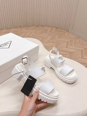 PRADA 25S SANDALS IN WHITE CALFSKIN LOGO