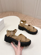 PRADA 26S CROSS STRAP CHUNKY SOLE SANDALS IN BROWN CANVAS