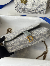 DIOR 25S MEDIUM SADDLE POUCH WITH CHAIN 21 IN GRAY DIOR OBLIQUE JACQUARD CANVAS
