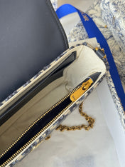 DIOR 25S MEDIUM SADDLE POUCH WITH CHAIN 21 IN BLUE DIOR OBLIQUE JACQUARD CANVAS