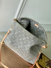 COUSSIN HOBO MM 38 IN GREY MONOGRAM DENIM