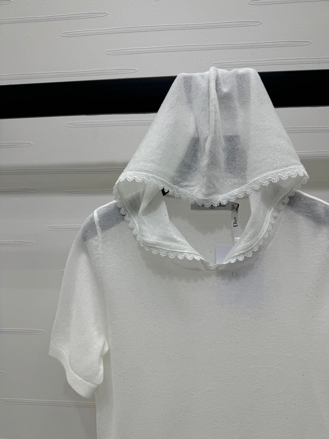 DIOR SHORT-SLEEVE LACE-KNIT HOODIE 274811