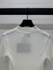 PRADA MOCK NECK SHORT-SLEEVE KNIT TOP WHITE 274815