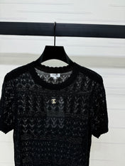 CHANEL 25S HOLLOW KNIT SHORT SLEEVE TOP 264151