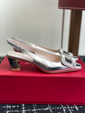 ROGER VIVIER 25S VIVIER SLINGBACK 45MM IN SILVER CALFSKIN EMBELLISHED CRYSTALS