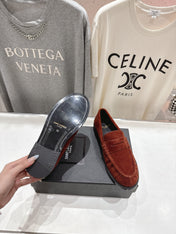 YSL 25S LOAFERS IN RED MAHOGANY SUEDE WITH GOLD HARDWARE