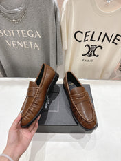 YSL 25S LOAFERS IN COFFEE BROWN LAMBSKIN WITH GOLD HARDWARE