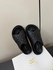 THE ROW 26S CROSS STRAP SANDALS IN BLACK CALFSKIN