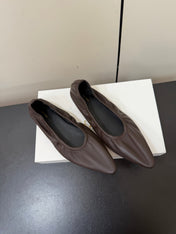 THE ROW 26S POINTED TOE BALLET FLATS IN CHOCOLATE BROWN LAMBSKIN
