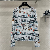 CHANEL 25S PRINTED ROUND-NECK T-SHIRT 605