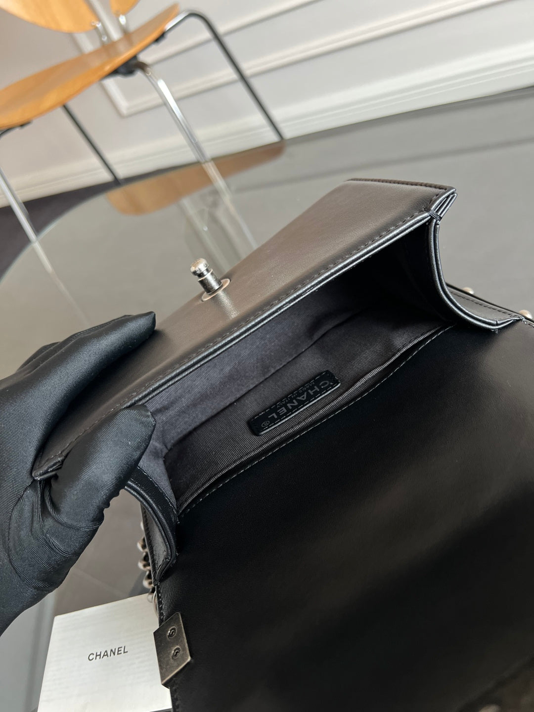 CHANEL 25S BOY BAG 20 IN BLACK LAMBSKIN