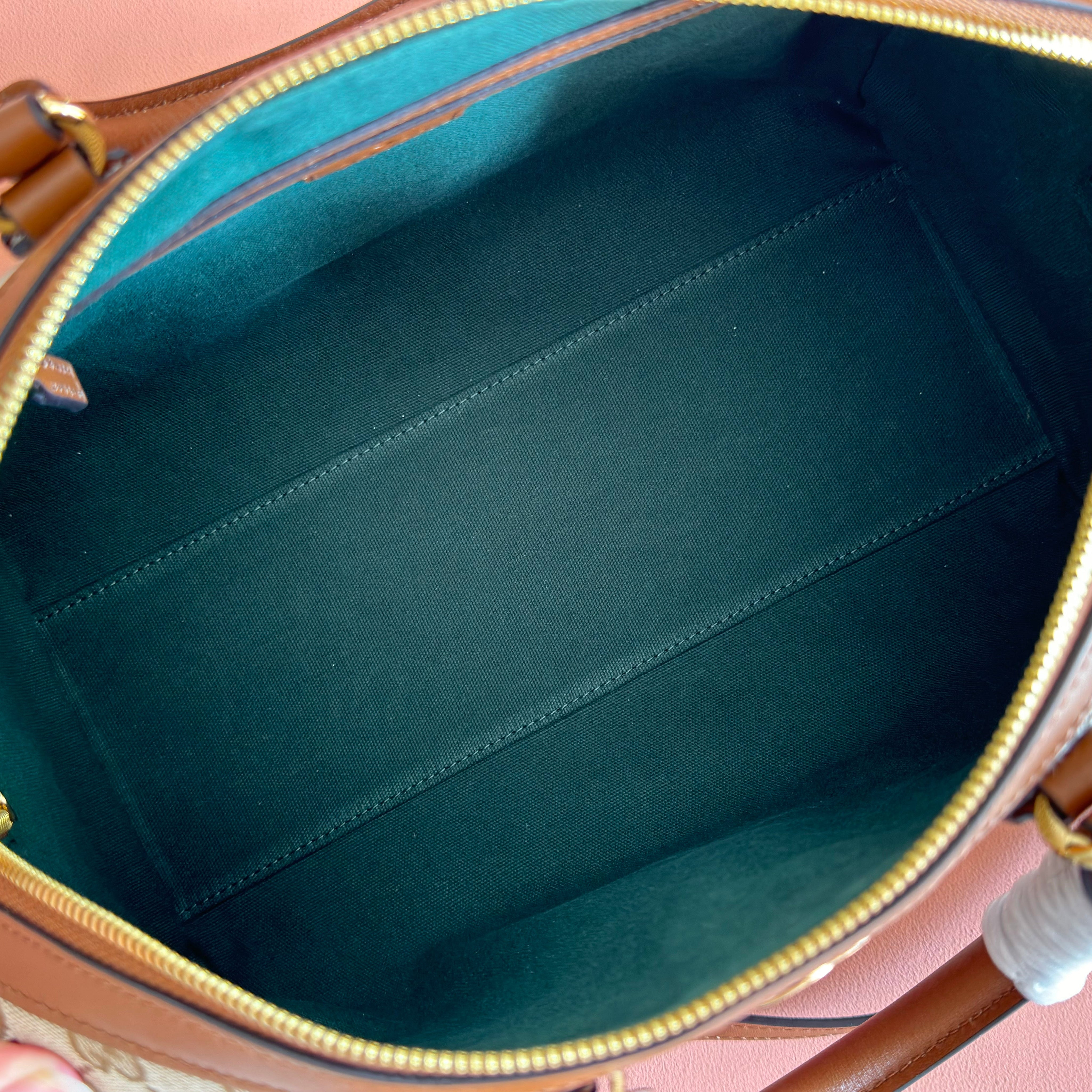 GUCCI 26S OPHIDIA MEDIUM BOSTON BAG 30 IN WARM BEIGE AND BROWN CANVAS