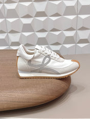LOEWE 26S FLOW RUNNER SNEAKER IN LIGHT GRAY SUEDE AND WHITE CALFSKIN