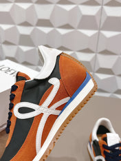 LOEWE 26S FLOW RUNNER SNEAKER IN RUST BROWN SUEDE AND WHITE CALFSKIN
