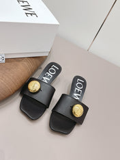 LOEWE 26S SQUARE TOE SANDALS 45MM IN BLACK CALFSKIN GOLD HARDWARE