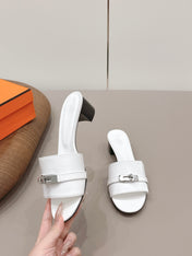 HM 26S KELLY HEEL SANDAL 50MM IN WHITE CALFSKIN SILVER HARDWARE
