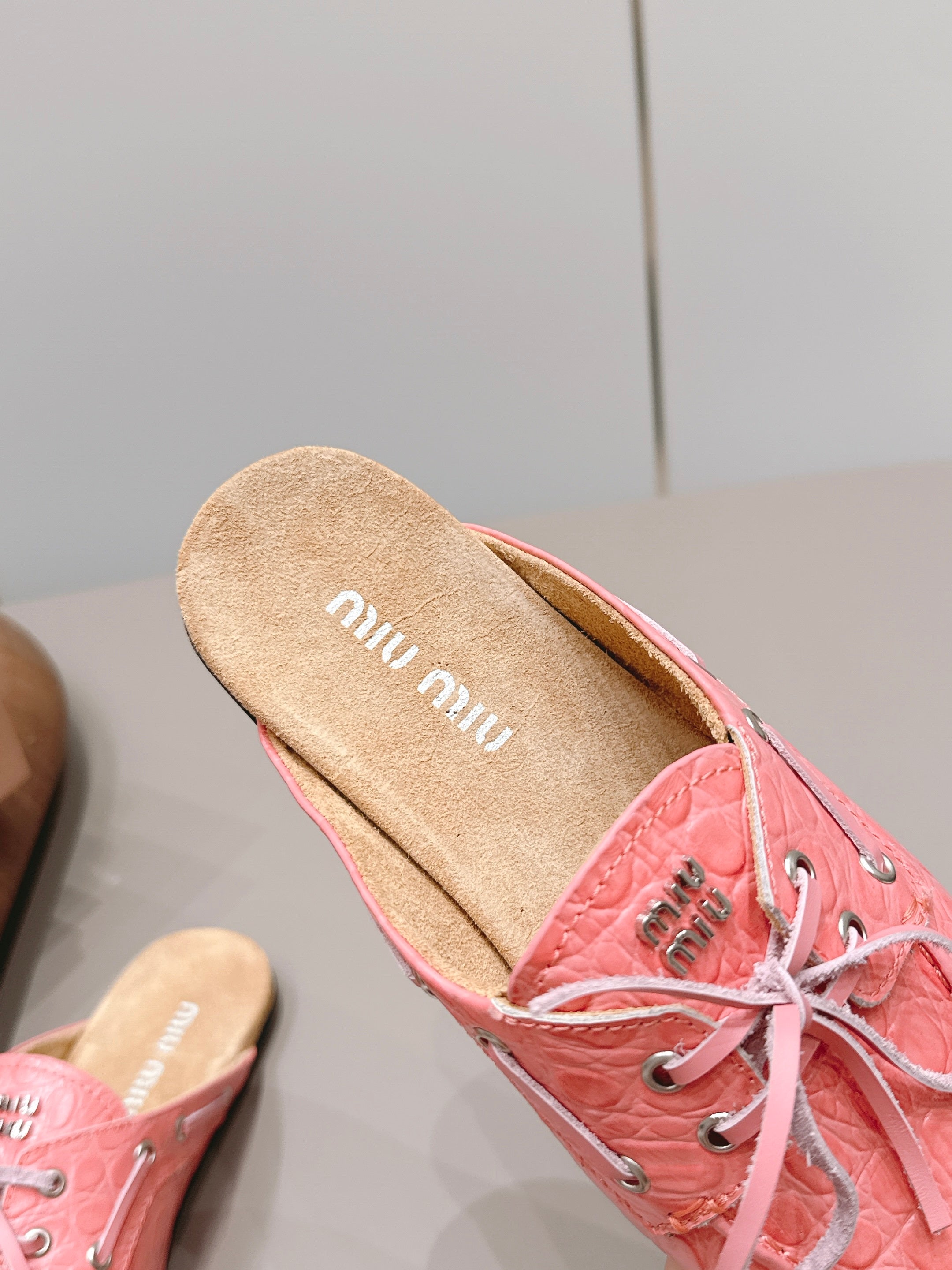 MIUMIU 26S LOAFER MULES IN PINK CALFSKIN