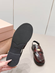 MIUMIU 26S PENNY SLINGBACK LOAFERS IN BURGUNDY RED CALFSKIN GOLD HARDWARE