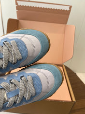 MIUMIU 26S SNEAKERS IN LIGHT GRAY AND BLUE FABRIC AND SUEDE