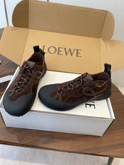 LOEWE 26S FLOW RUNNER SNEAKER 20MM IN DARK BROWN SUEDE