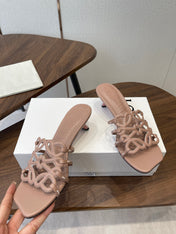 LOEWE 26S HIGH HEEL SANDALS IN TAUPE BROWN CALFSKIN