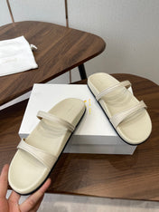 THE ROW 26S DOUBLE STRAP FLAT SANDALS IN IVORY WHITE CALFSKIN