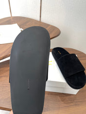 THE ROW 26S SLIDE SANDALS IN BLACK SUEDE