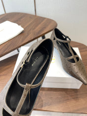 THE ROW 26S POINTED TOE T STRAP PUMPS 35MM IN BROWN CALFSKIN