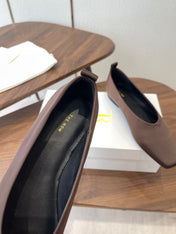 THE ROW 26S SQUARE TOE BALLET FLATS IN DARK BROWN SATIN