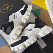 PRADA 26S CLOUDBUST THUNDER SNEAKERS 60MM IN WHITE AND BLACK MESH FABRIC AND TPU