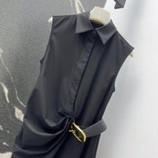 Loewe 25 Drape Sleeveless Dress Black Polyester Fiber