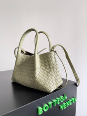 SMALL PINACOTECA REVERSIBLE TOTE BAG 24 IN MATCHA LAMBSKIN AND BROWN SUEDE