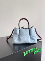 SMALL PINACOTECA REVERSIBLE TOTE BAG 24 IN MADDER BROWN LAMBSKIN AND LIGHT BLUE SUEDE