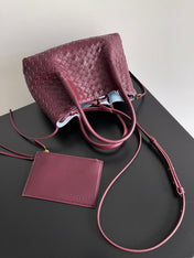 SMALL PINACOTECA REVERSIBLE TOTE BAG 24 IN MADDER BROWN LAMBSKIN AND LIGHT BLUE SUEDE