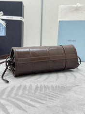 PRADA 25S BONNIE MINI HANDBAG 23 IN DARK BROWN CALFSKIN GOLD HARDWRE
