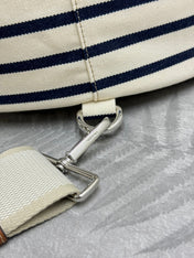 PRADA 25S DRAWSTRING BACKPACK 55 IN HORIZONTAL STRIPES CANVAS SILVER HARDWARE