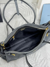 PRADA 25S BONNIE LARGE HANDBAG 38 IN DARK GRAY SUEDE GOLD HARDWRE