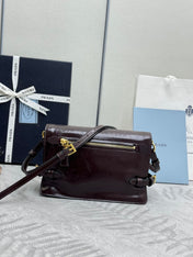 PRADA 25S SHOULDER BAG 23 IN DARK BROWN CALFSKIN GOLD HARDWARE