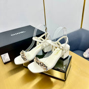 CC HIGH SANDAL 25S IN CREAM WHITE CALFSKIN