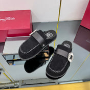 SLIDY VIV' MULES IN BLACK SUEDE