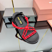 RIVIERE SANDALS IN BLACK CALFSKIN RED CORD