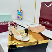 GG HEELED SANDALS 25S 65 MM IN CREAM WHITE LAMBSKIN WITH GOLD HARDWARE