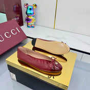 GG BALLET FLATS 25S IN RED LAMBSKIN MIX GLOSSY LEATHER WITH BOW