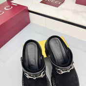 GG PLATFORM MULES 25S IN BLACK SUEDE